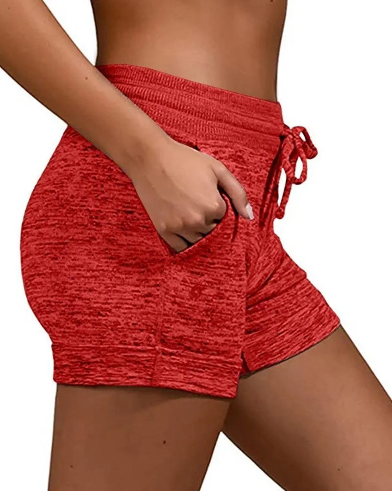 Plain Drawstring Basic Yoga Shorts