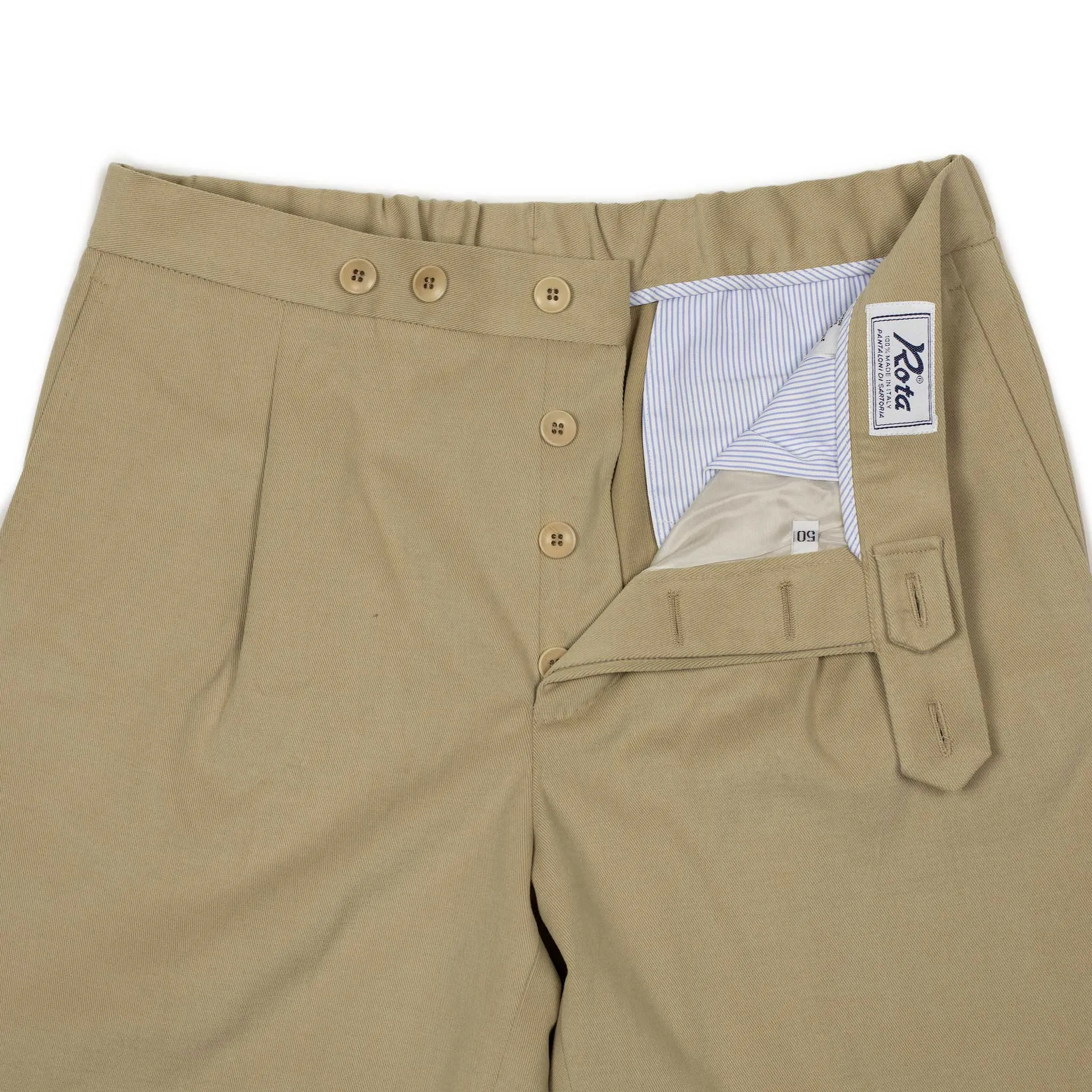 Pleated easy pants in beige brushed cotton twill