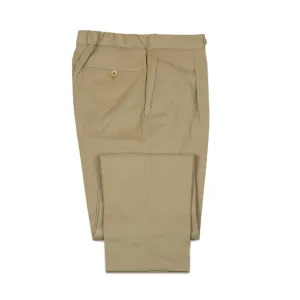 Pleated easy pants in beige brushed cotton twill