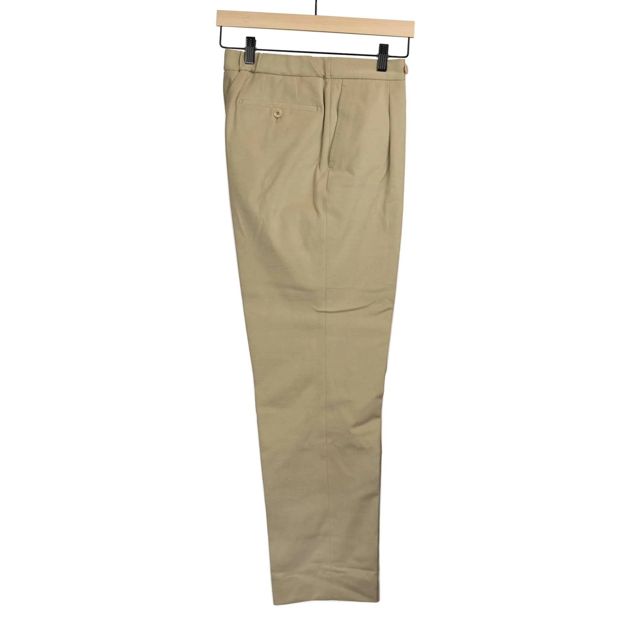 Pleated easy pants in beige brushed cotton twill