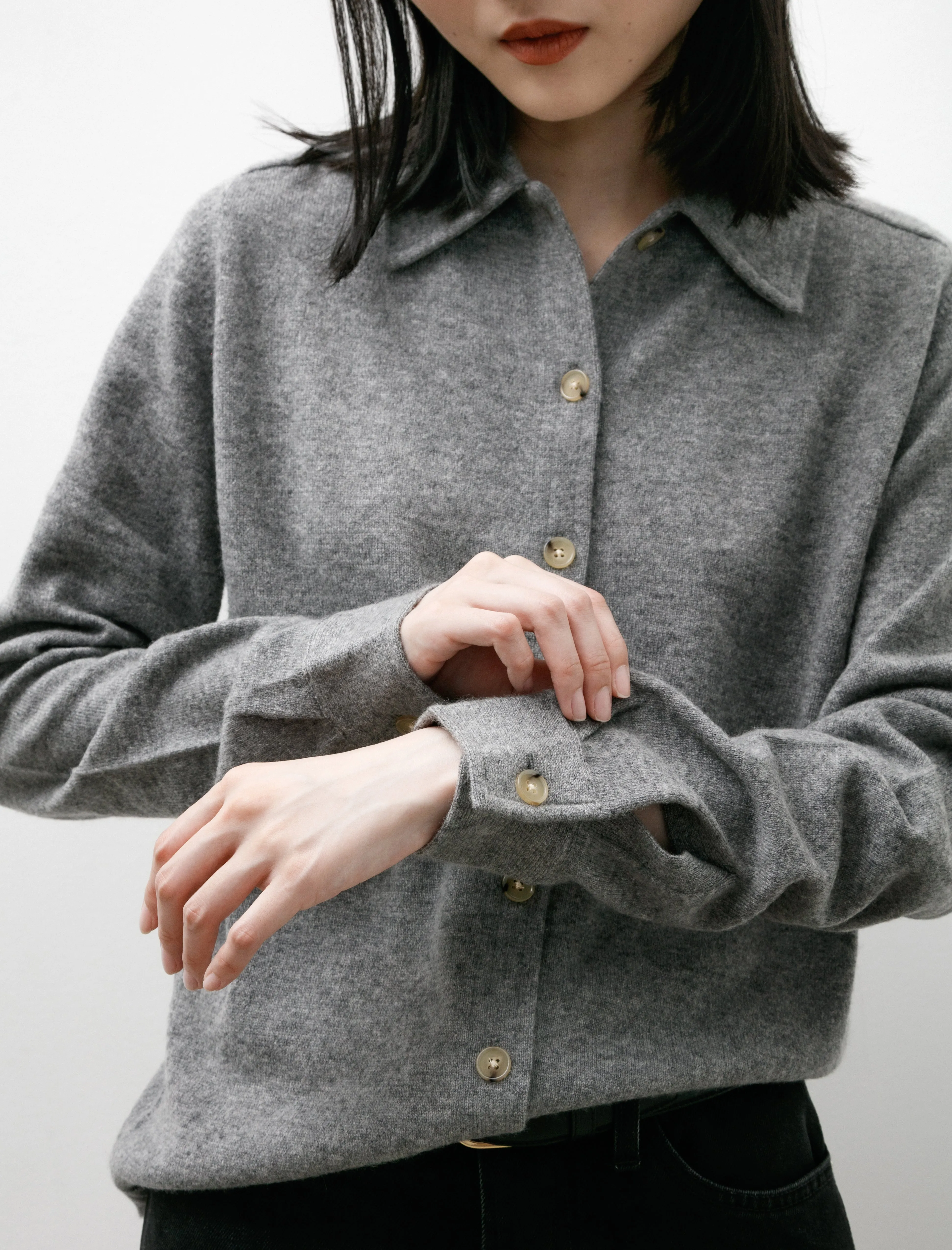 Raglan Sleeve Cashmere Shirt Grey Mélange