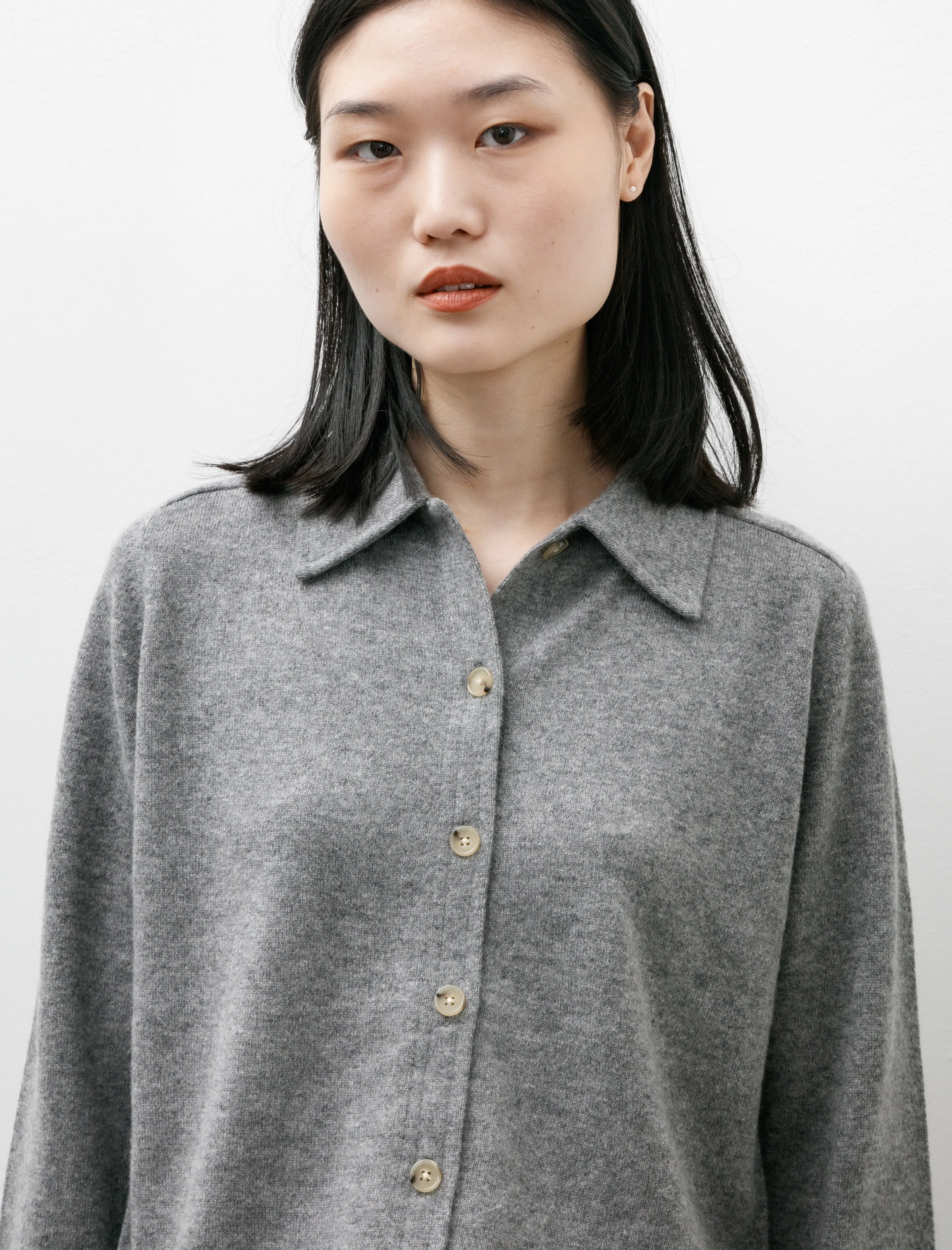 Raglan Sleeve Cashmere Shirt Grey Mélange