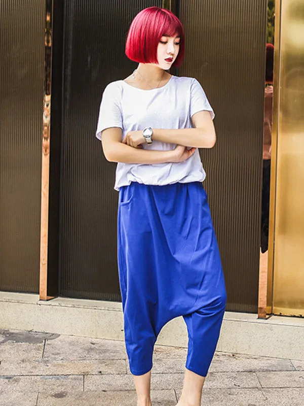 Red Black Blue Solid Color Casual Harem Pants