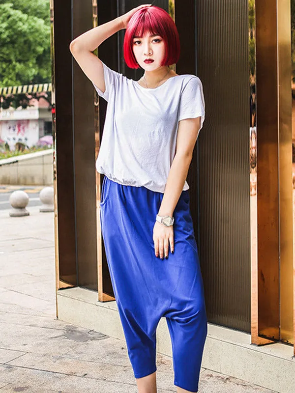 Red Black Blue Solid Color Casual Harem Pants