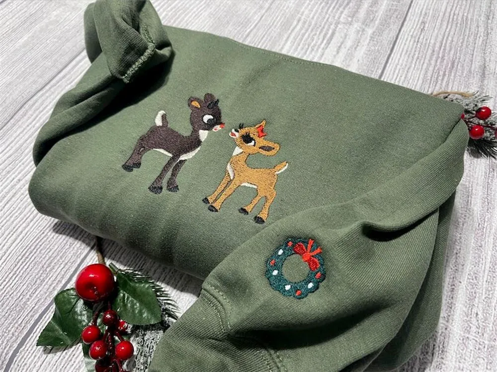 Rudolph And Clarice Embroidered Sweatshirt, Women's Embroidered Sweatshirts