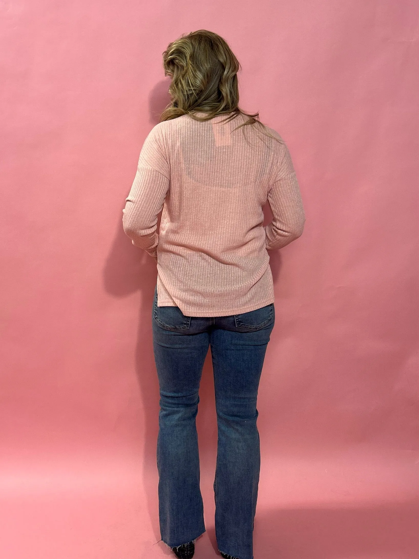 Ryan Knit Henley Top in Pink