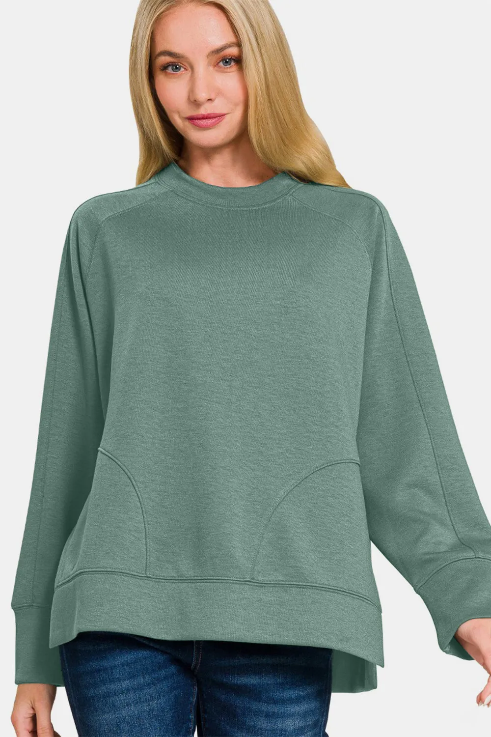 Scuba Round Neck Side Slit Sweatshirt