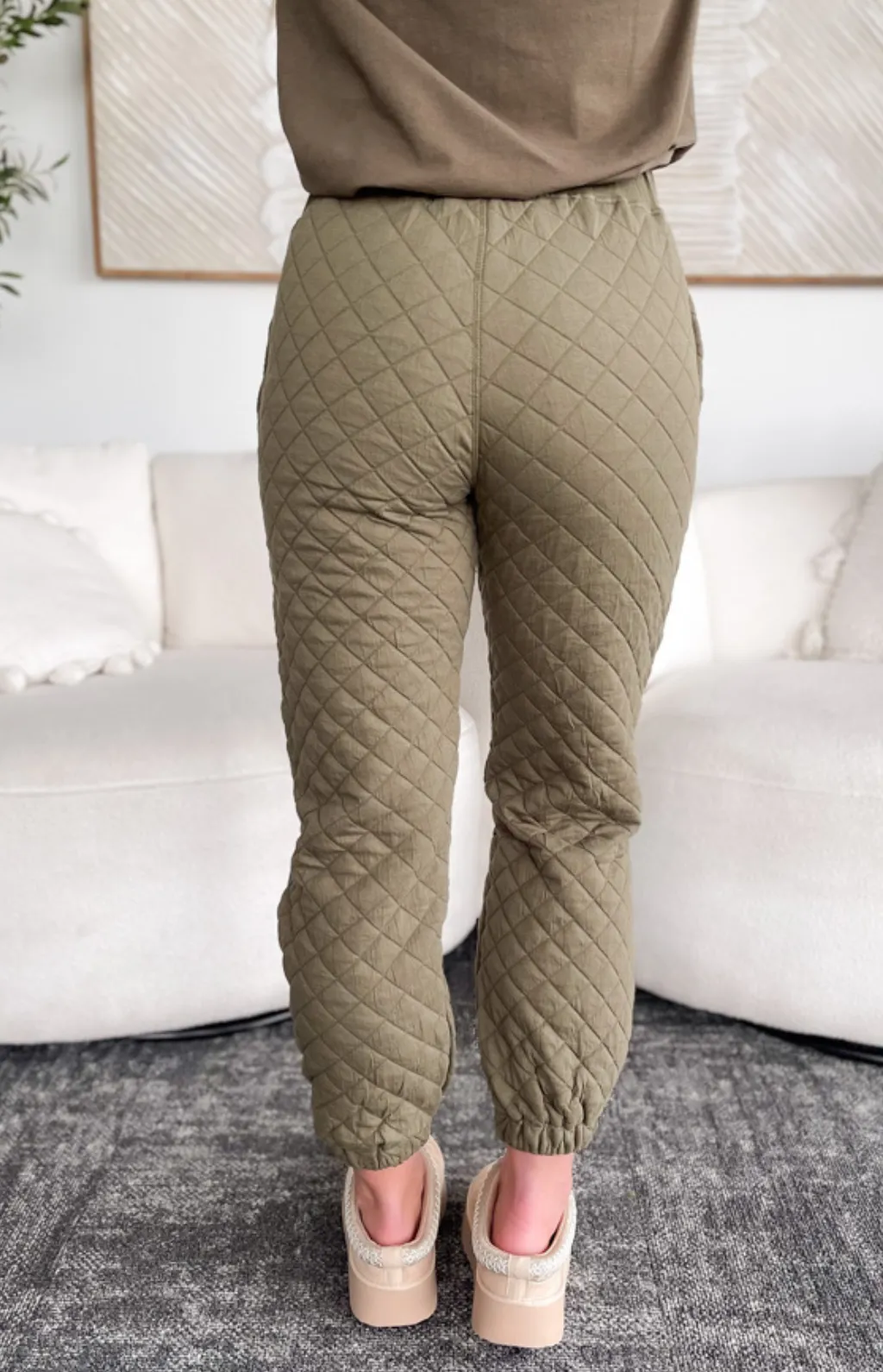 Sienna Quilted Olive Jogger Pants