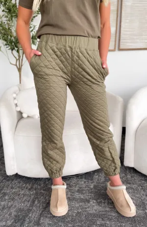 Sienna Quilted Olive Jogger Pants