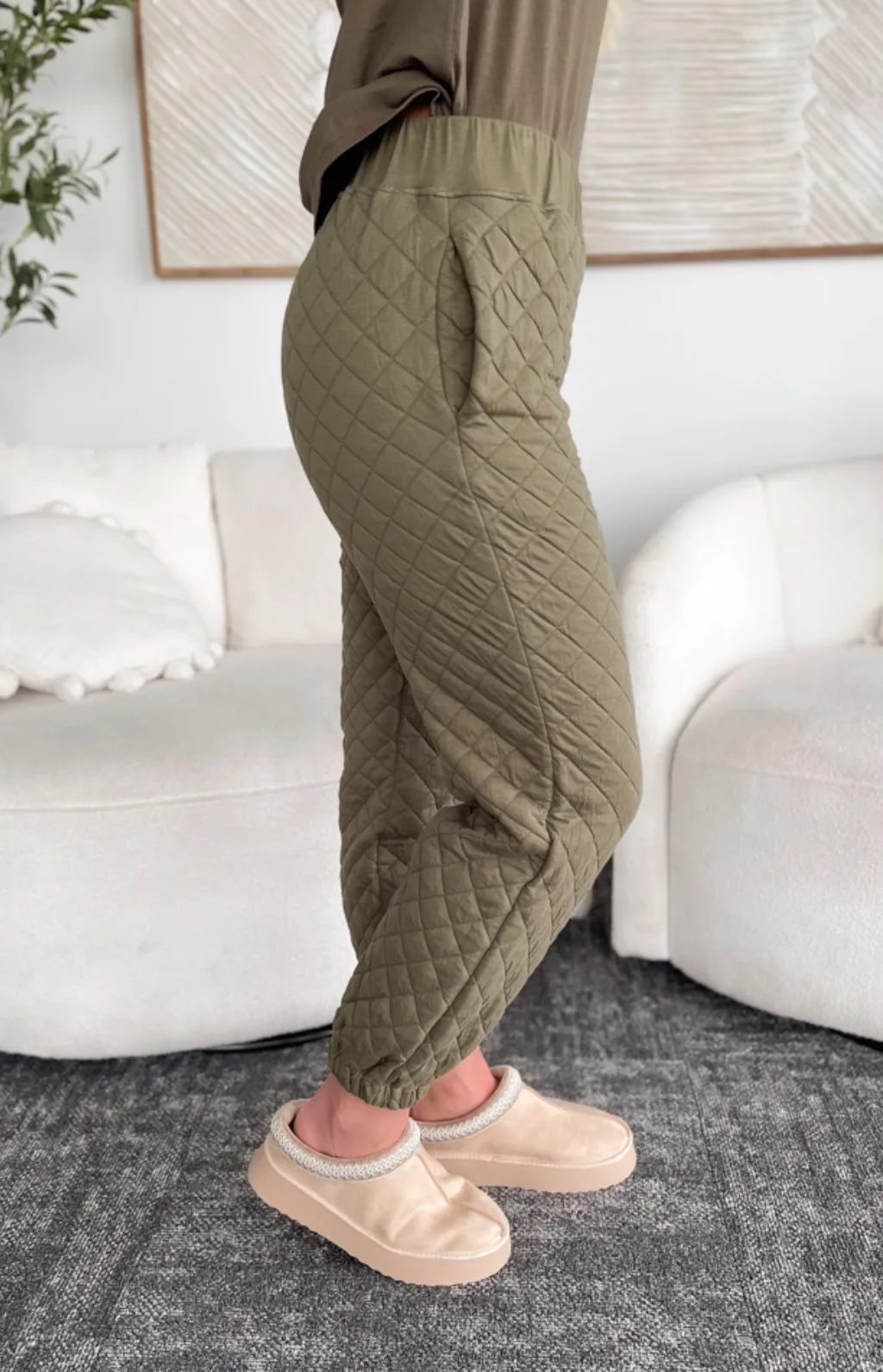 Sienna Quilted Olive Jogger Pants