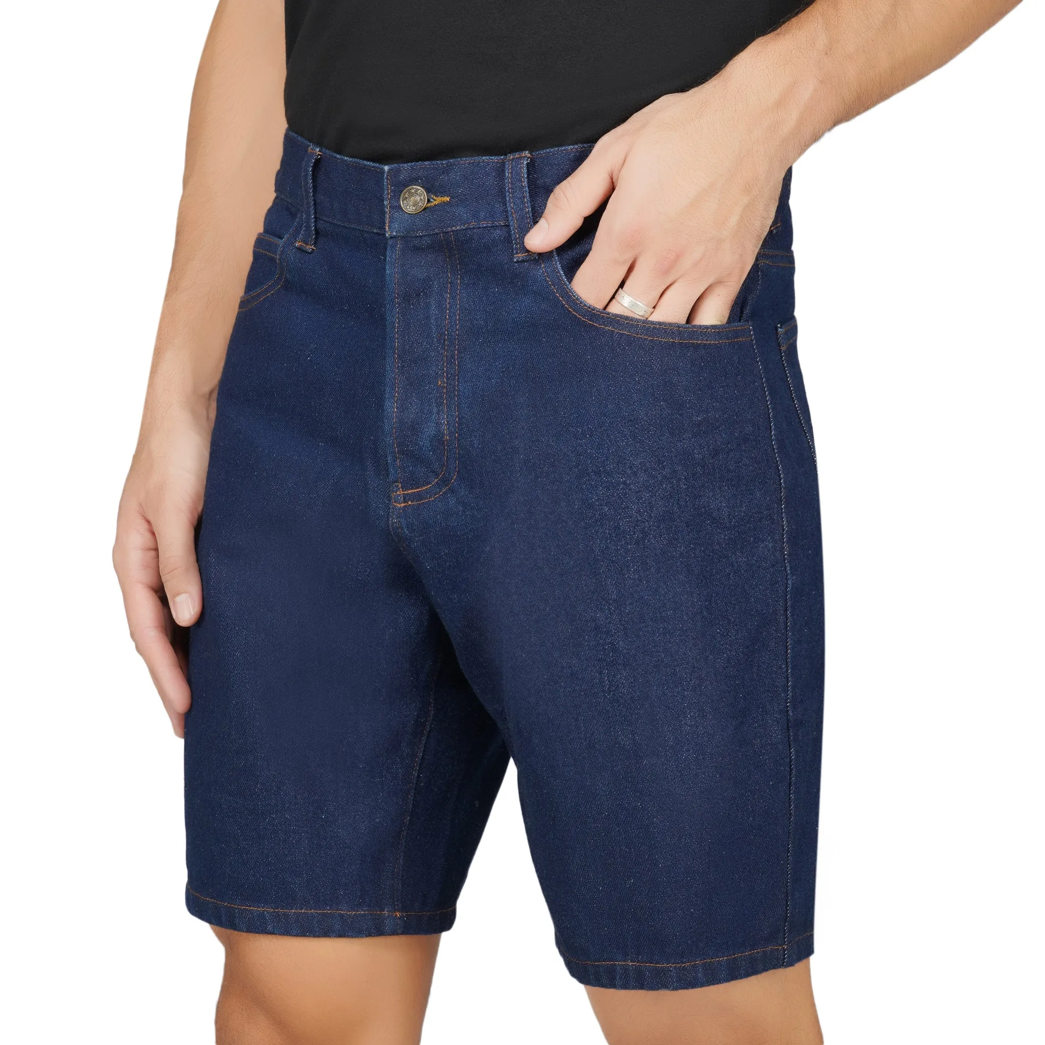 SLAY. Men's Washed Navy Blue Button-Down Denim Shorts