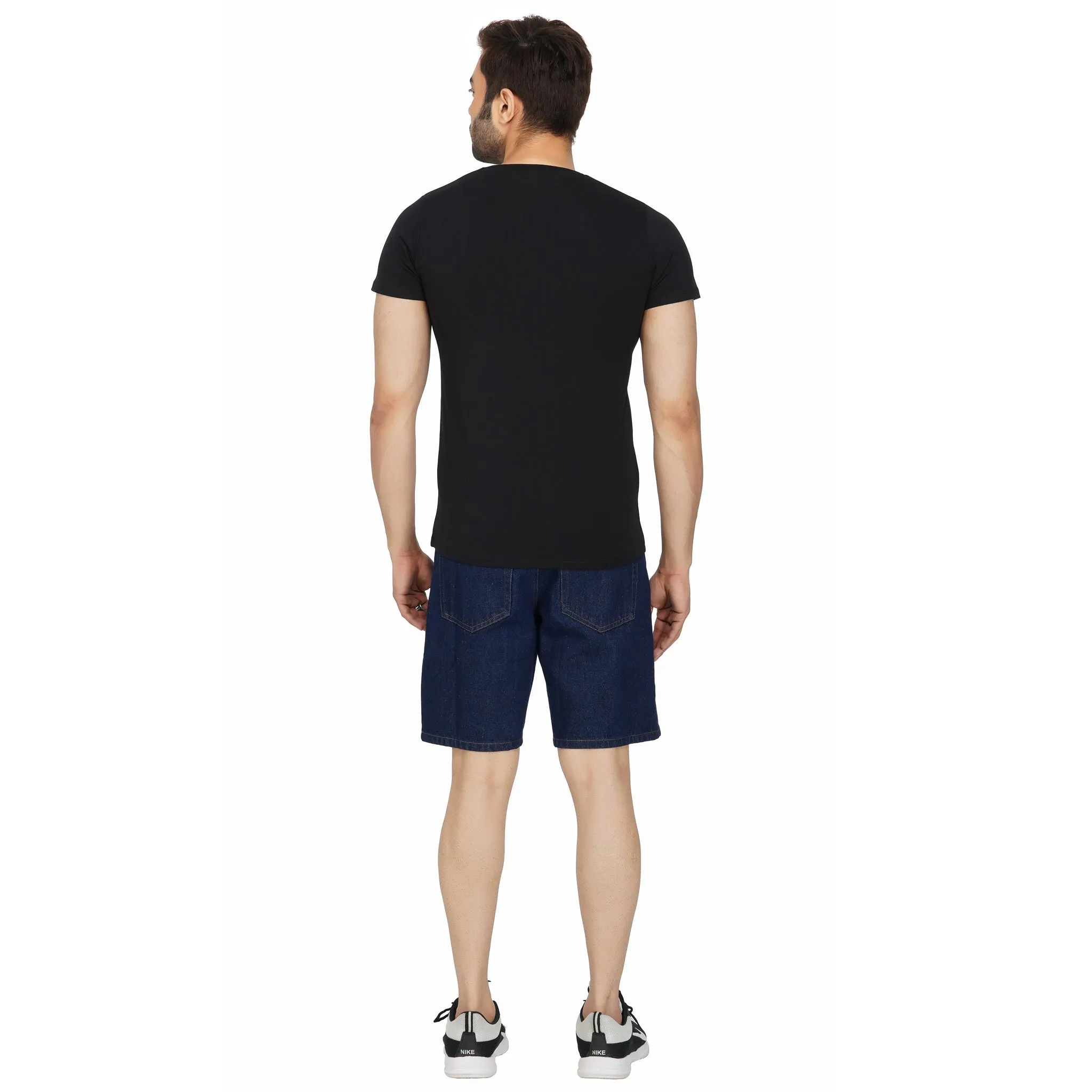 SLAY. Men's Washed Navy Blue Button-Down Denim Shorts