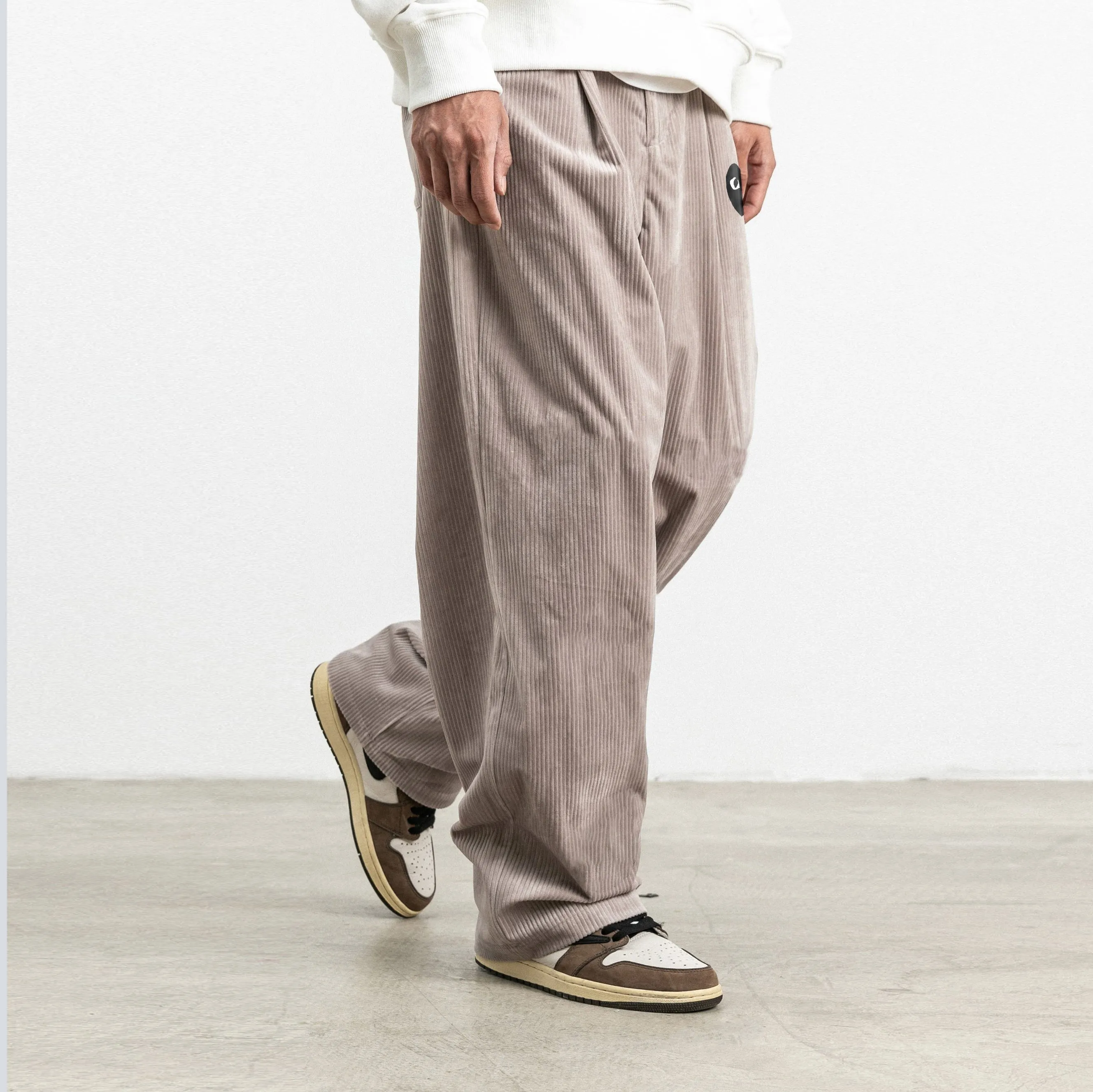 Street style love printed casual corduroy trousers