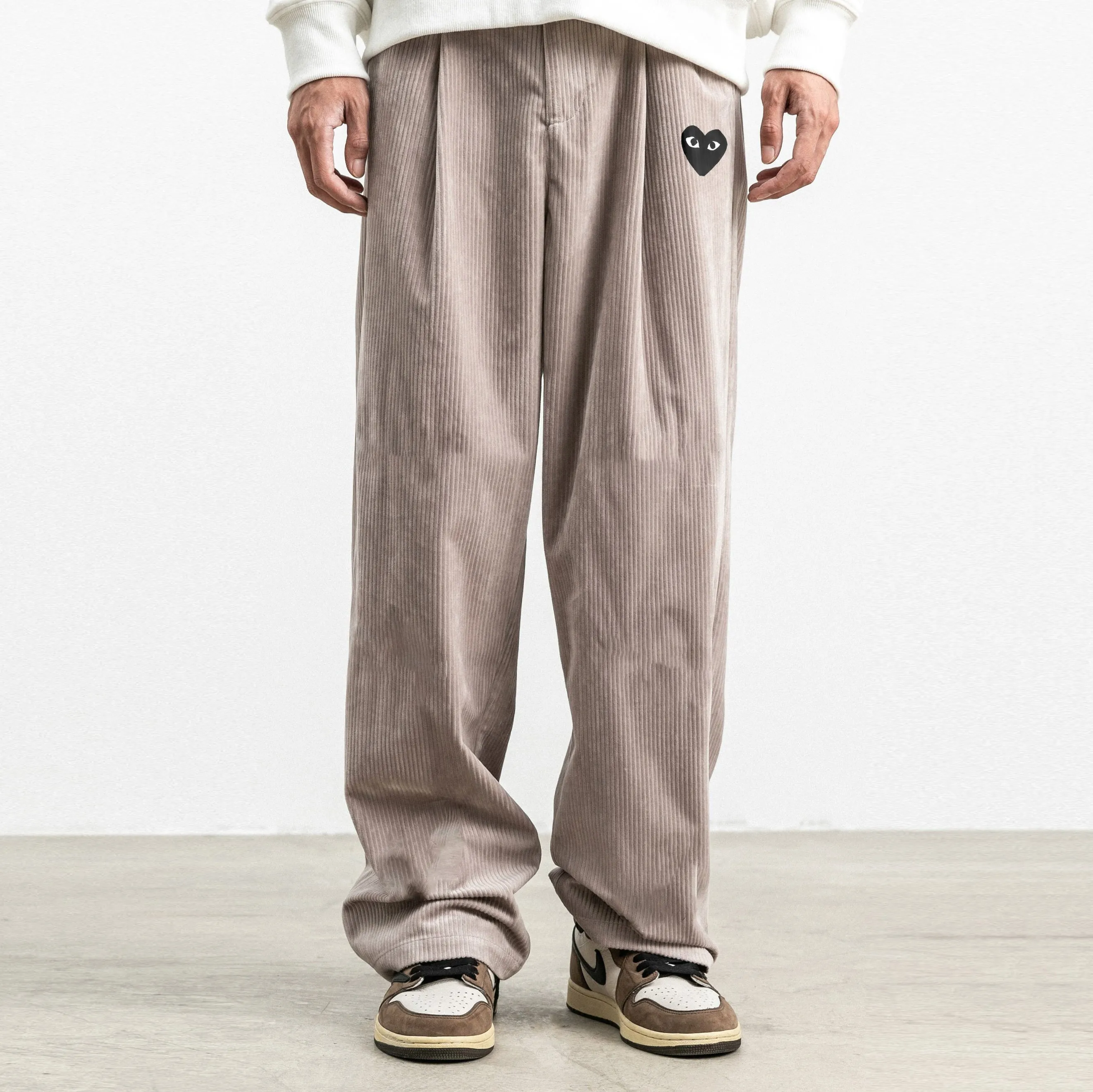 Street style love printed casual corduroy trousers