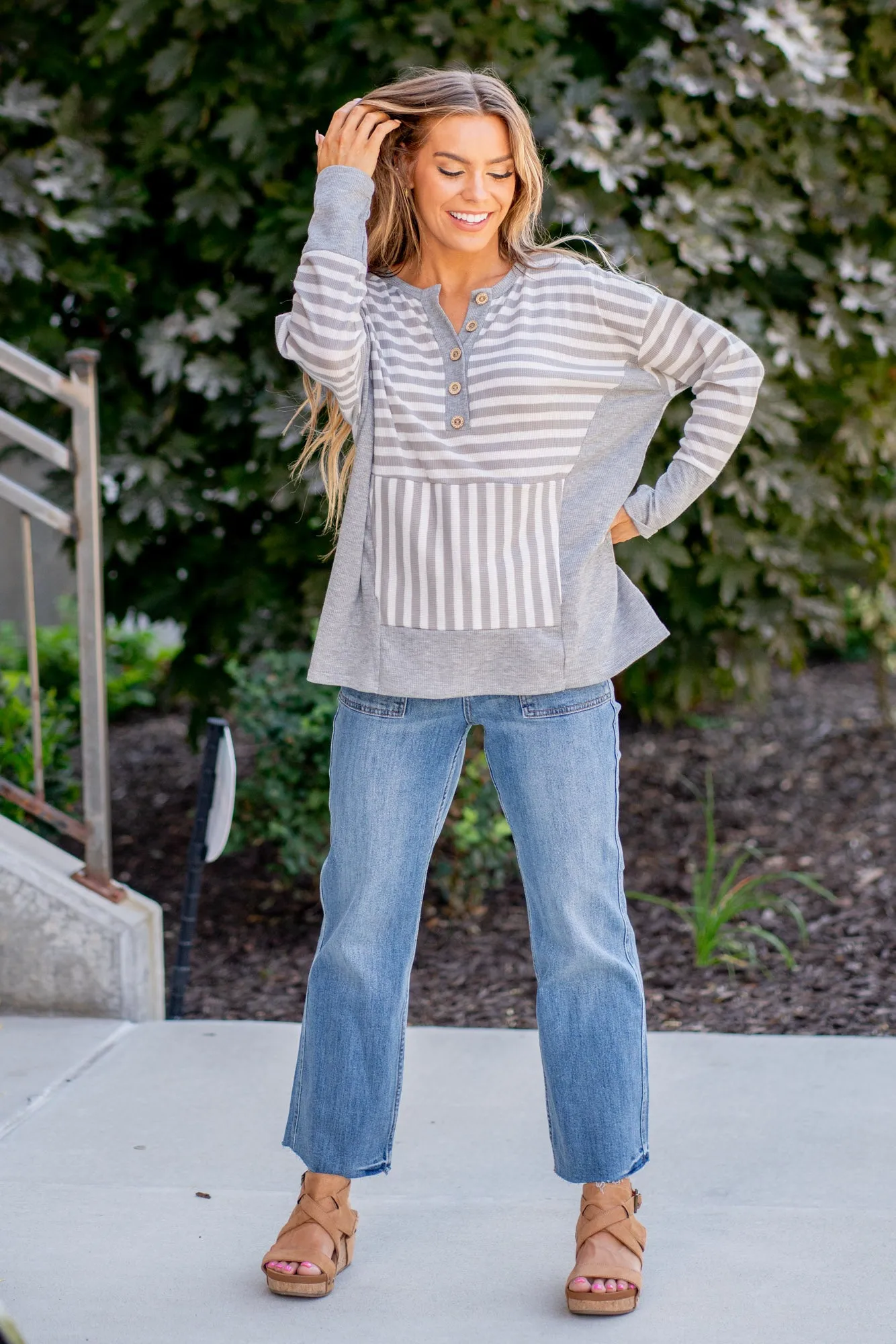 Striped Thumbhole Long Sleeve Top