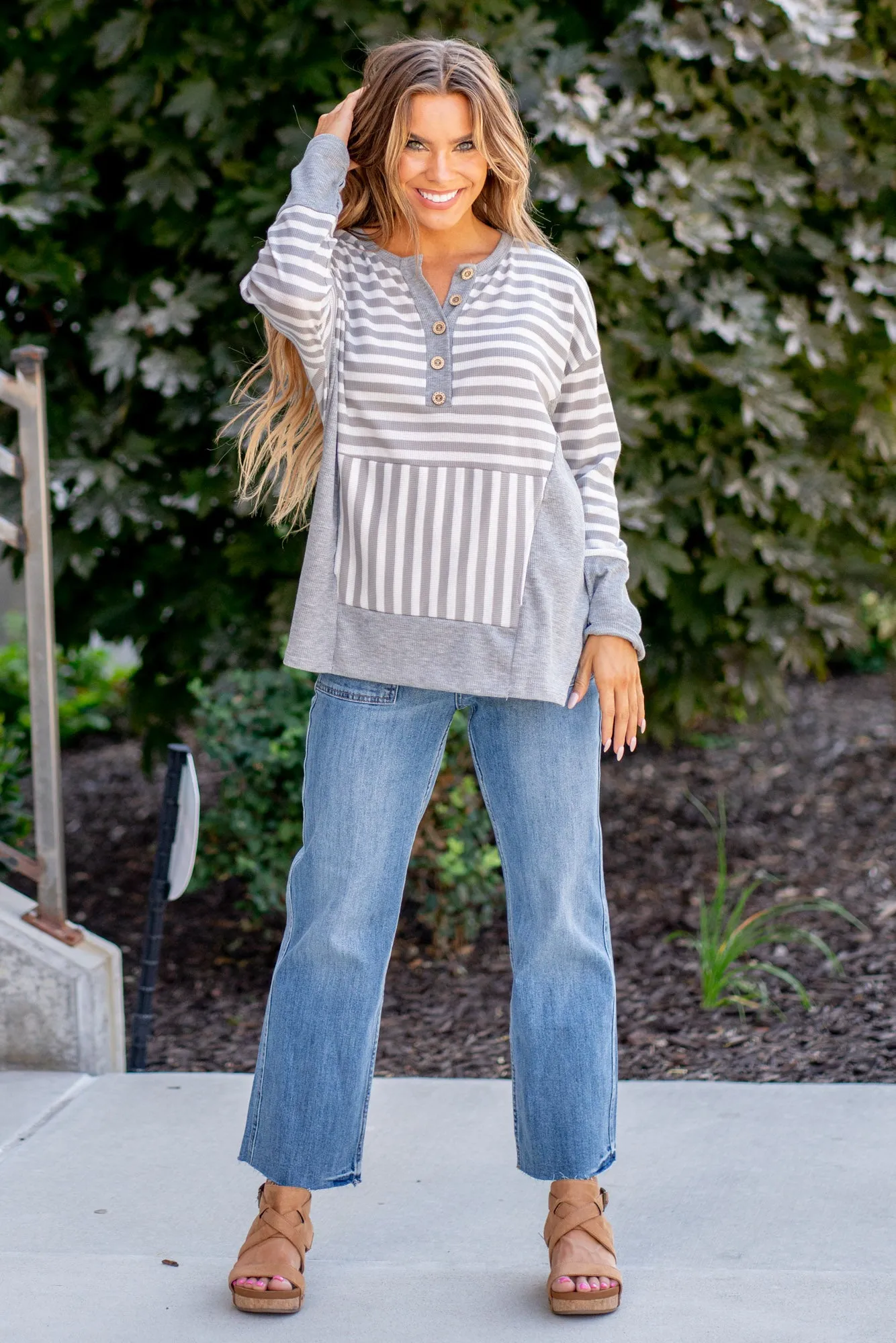 Striped Thumbhole Long Sleeve Top