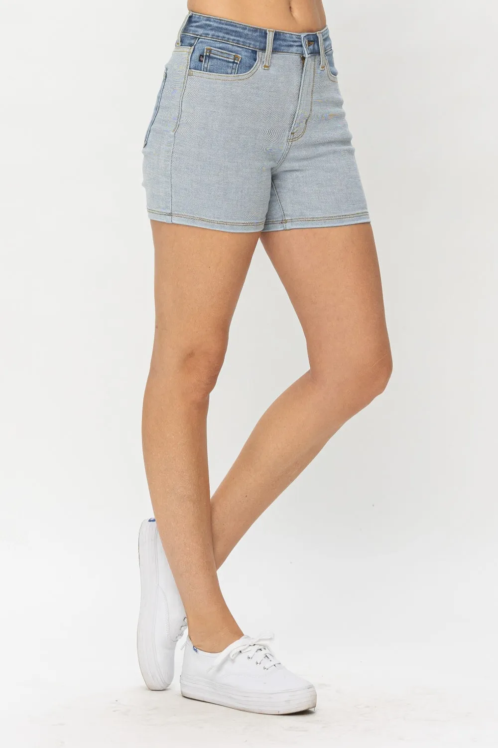 TEEK - Judy Blue Light Medium Block Denim Shorts