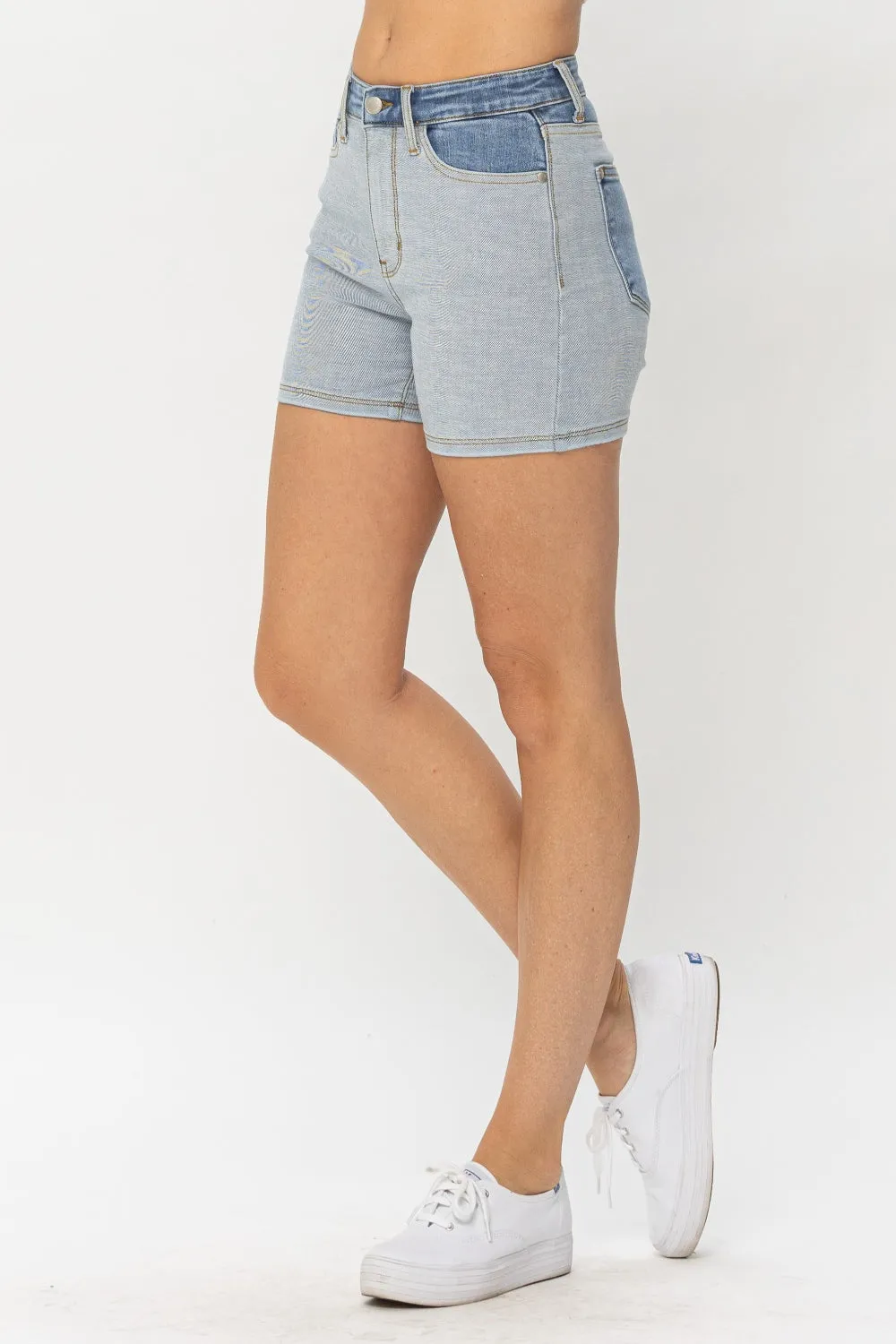 TEEK - Judy Blue Light Medium Block Denim Shorts