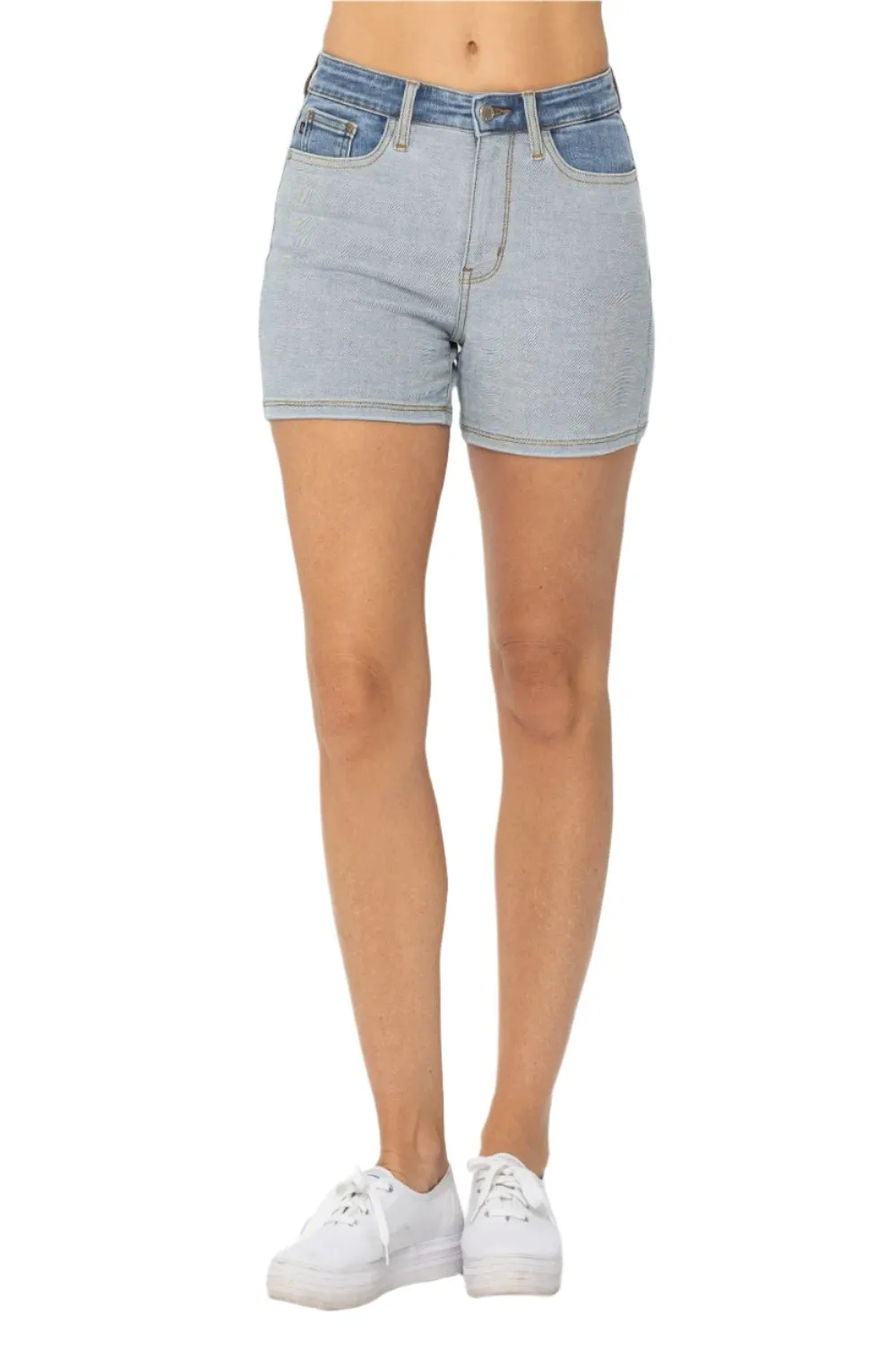 TEEK - Judy Blue Light Medium Block Denim Shorts