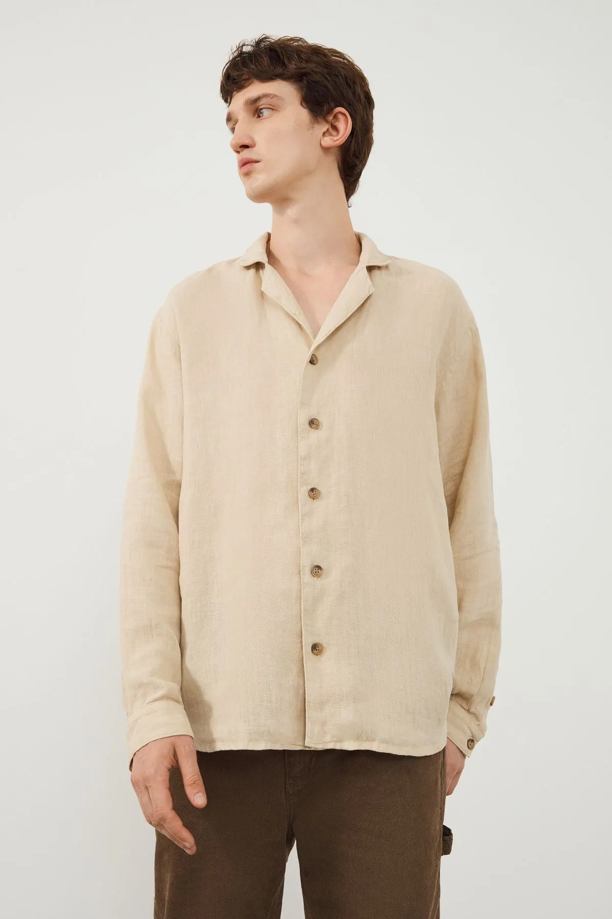 Tenedos Regular Fit Beige Men’s Linen Shirt