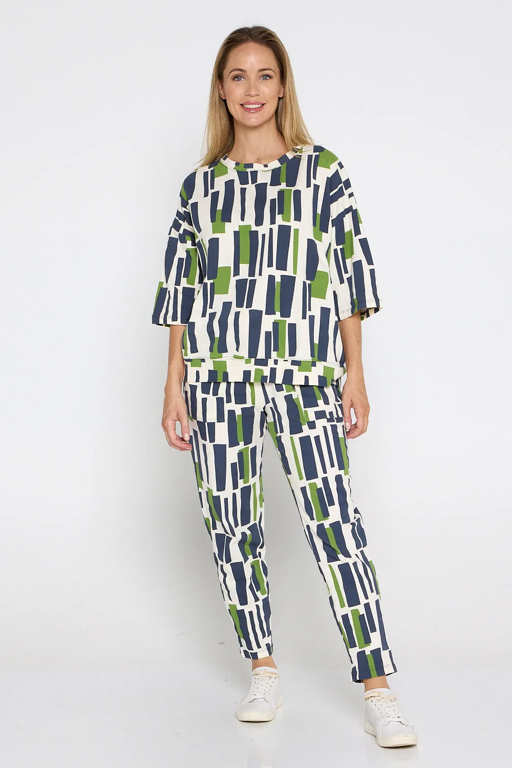 Valley Lounge Pant - Navy/Green Geo Print