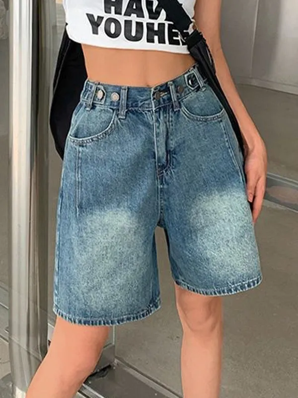 Wenkouban Blue vintage crop denim shorts with wash effect