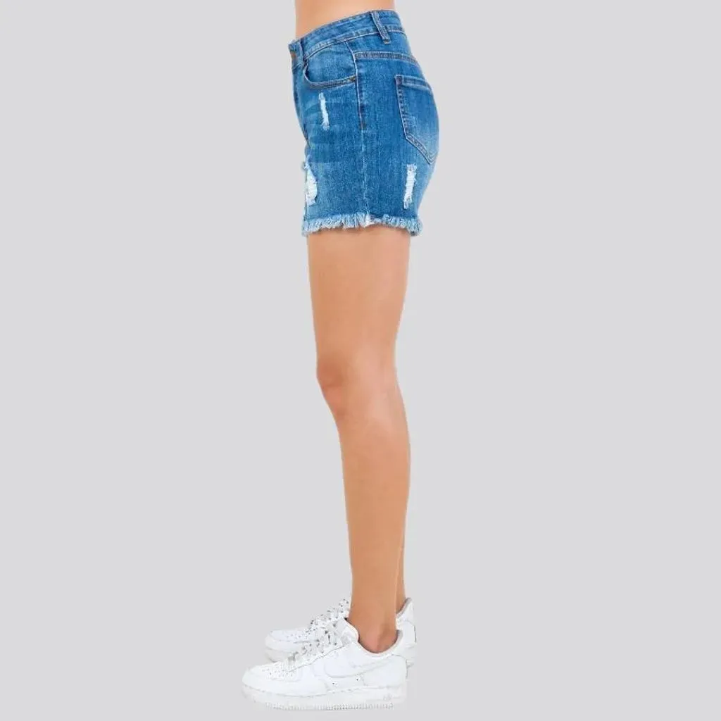 Whiskered skinny denim shorts for women