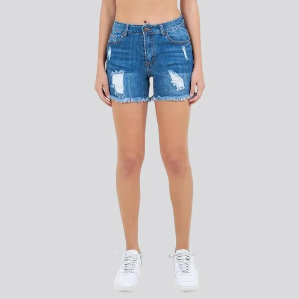 Whiskered skinny denim shorts for women