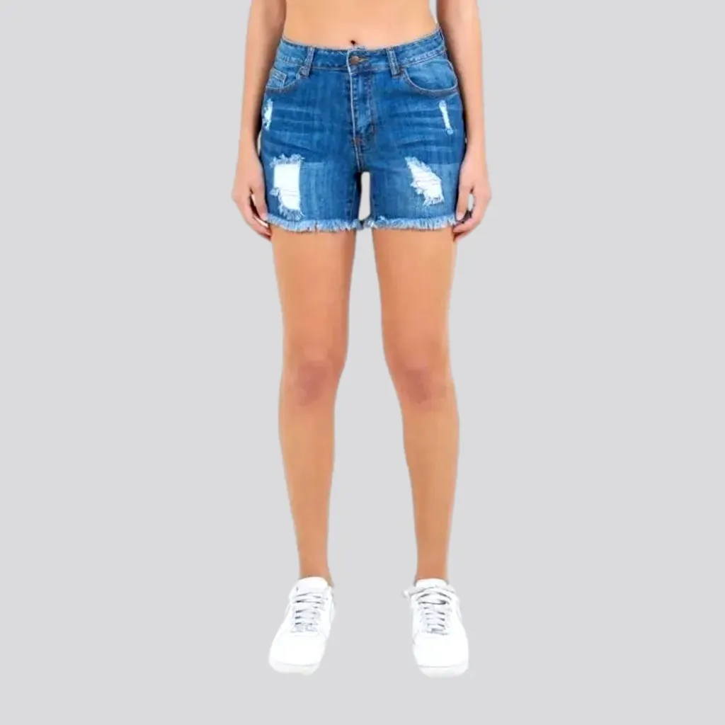 Whiskered skinny denim shorts for women