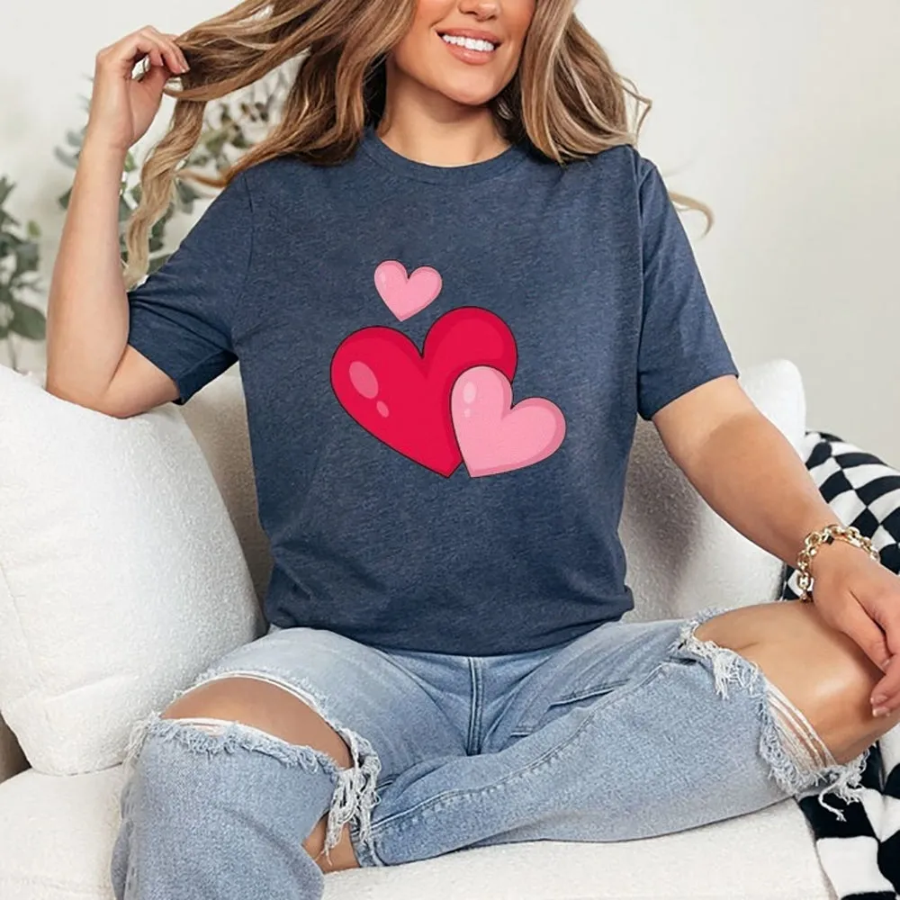 Women Love Pink Heart Valentine's Day Print Graphic T-shirt