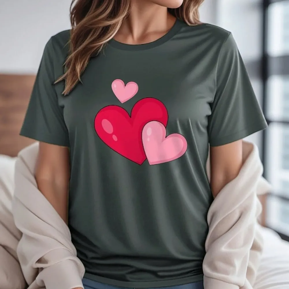 Women Love Pink Heart Valentine's Day Print Graphic T-shirt