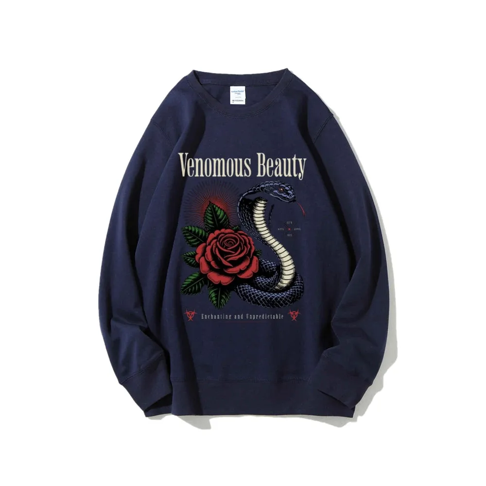 Women Vintage Beauty Rose Snake Graphic Sweatshirts