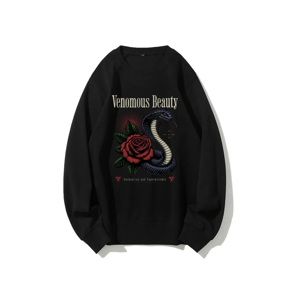 Women Vintage Beauty Rose Snake Graphic Sweatshirts