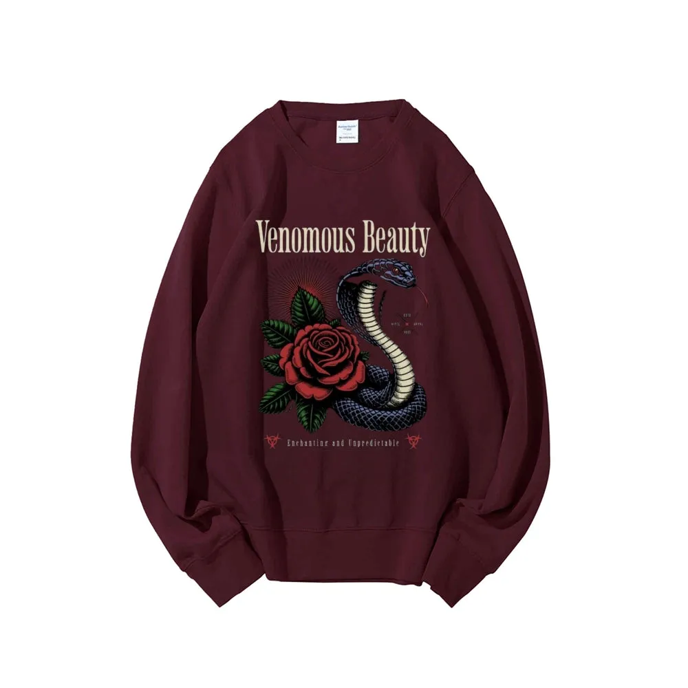 Women Vintage Beauty Rose Snake Graphic Sweatshirts