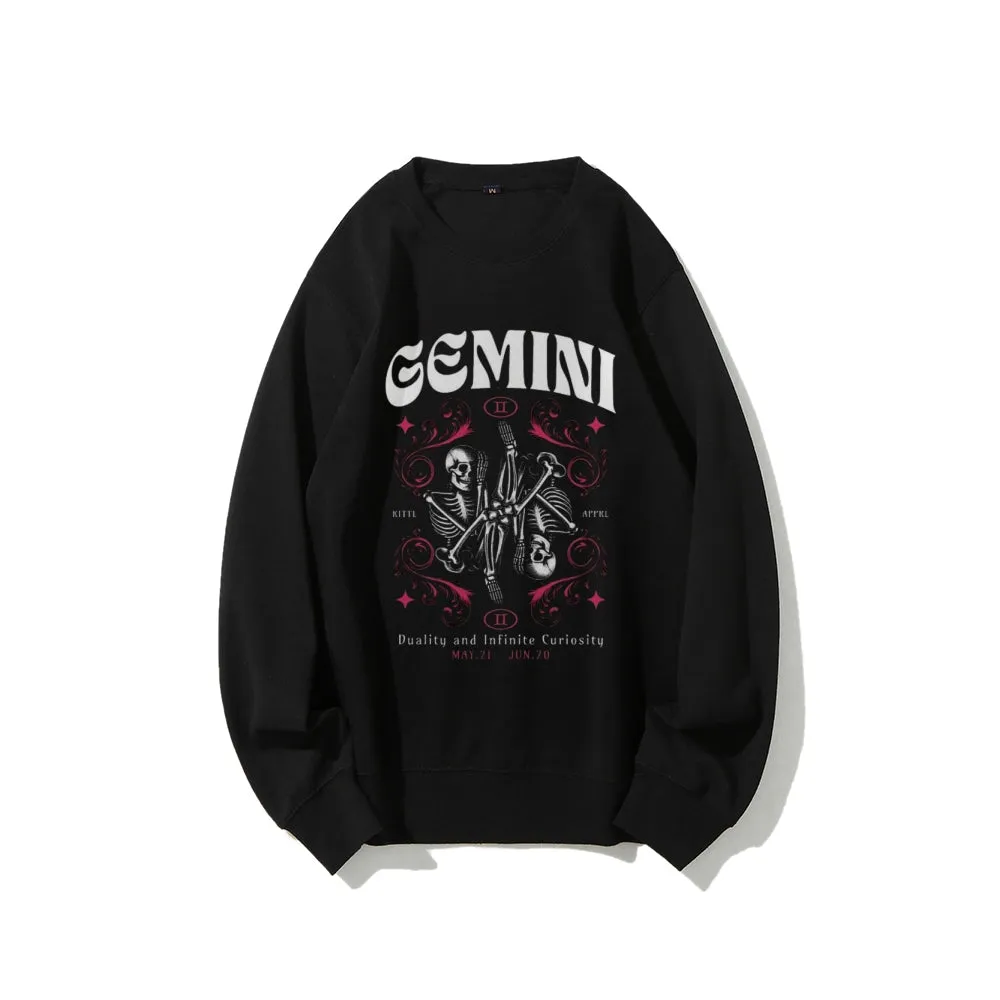 Women Vintage Gemini Skull Graphic Sweatshirts