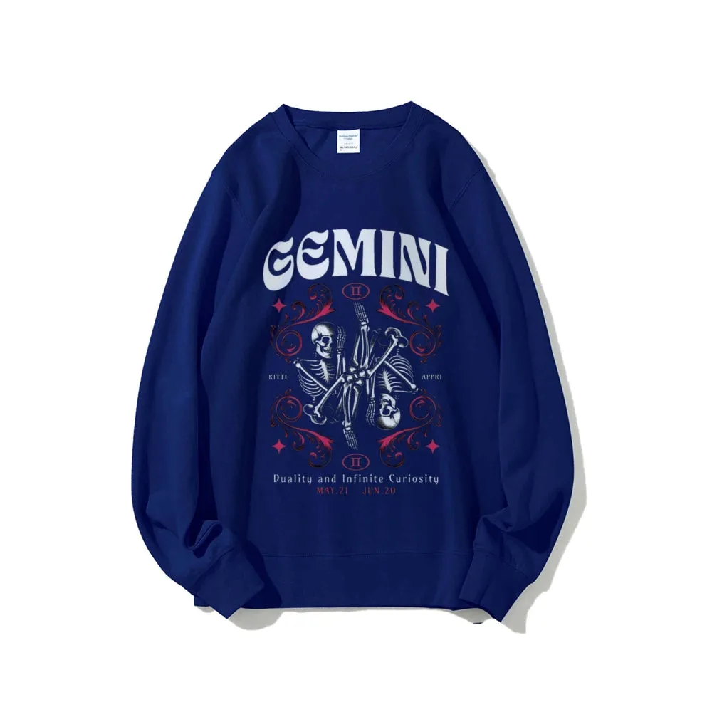 Women Vintage Gemini Skull Graphic Sweatshirts