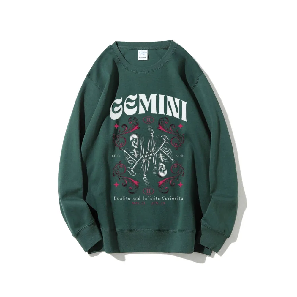 Women Vintage Gemini Skull Graphic Sweatshirts