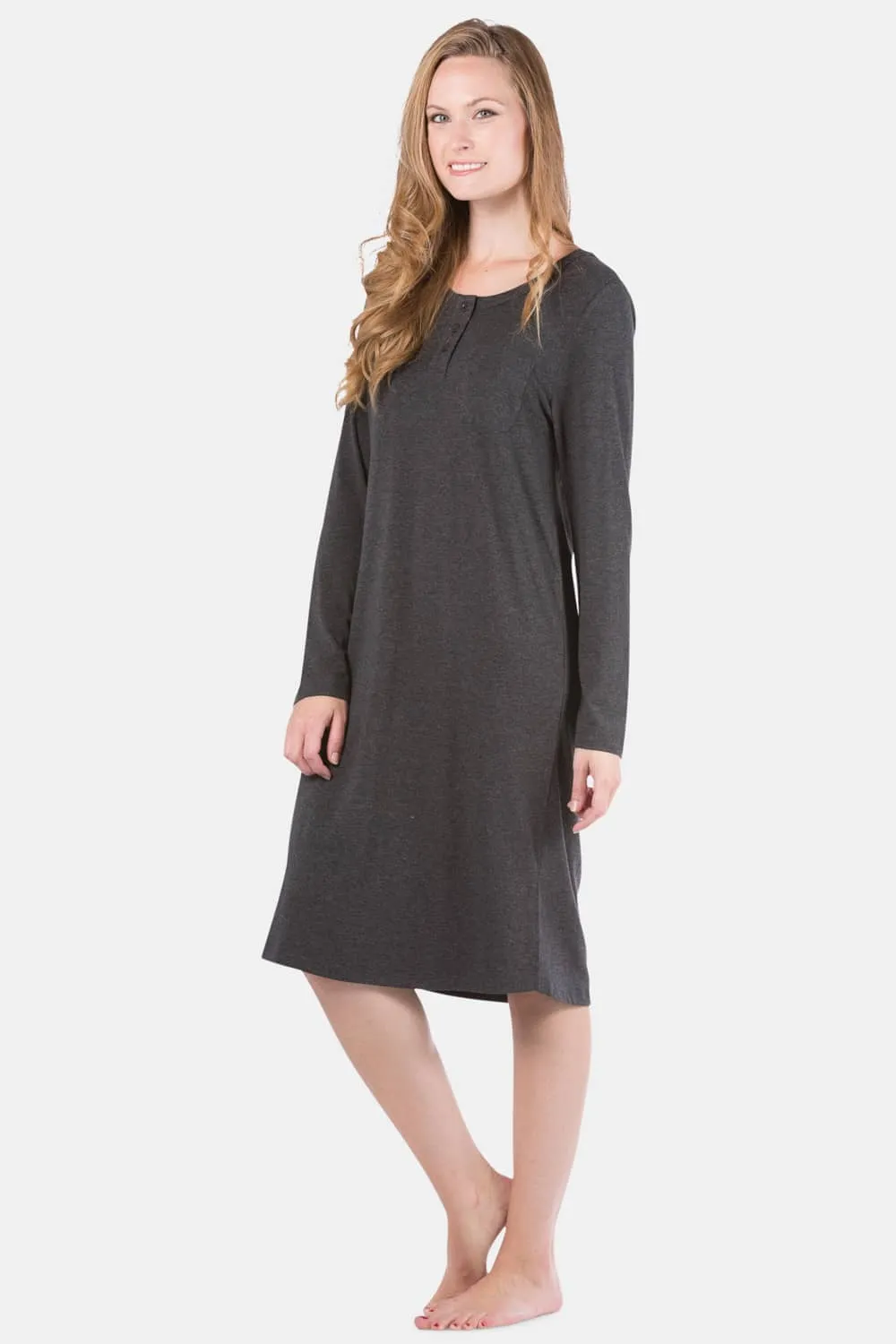 Women's Jersey Below Knee Henley Nightshirt