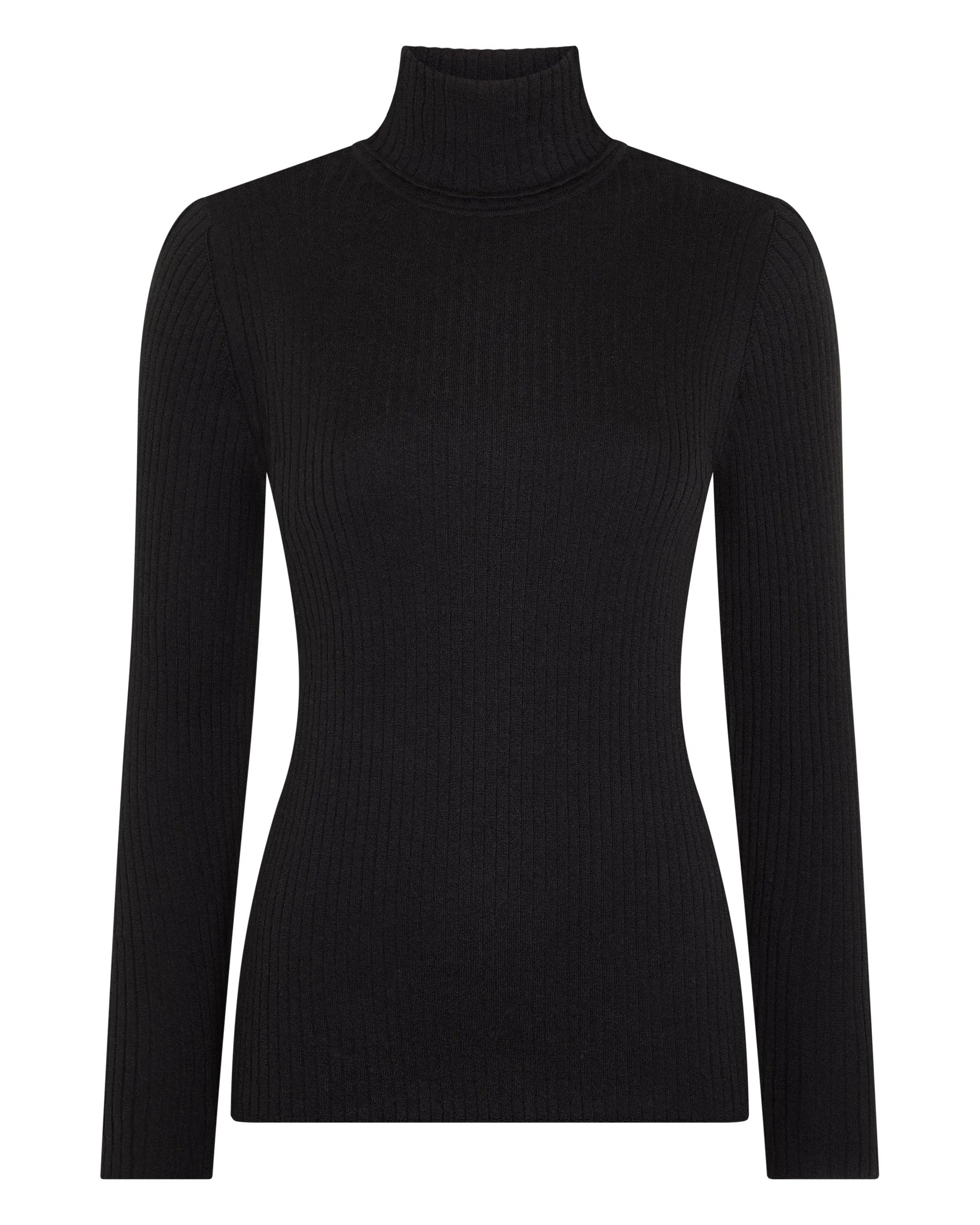 Women's Superfine Cashmere Ribbed Roll Neck Jumper Black