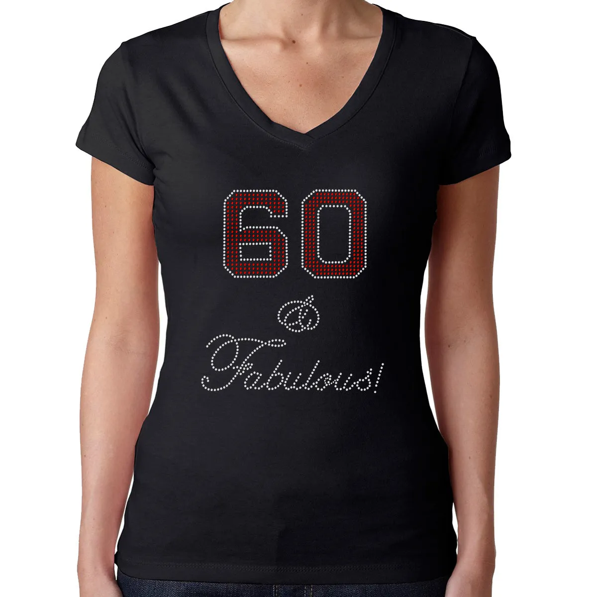 Womens T-Shirt Bling Black Fitted Tee 60 and Fabulous Fun Birthday