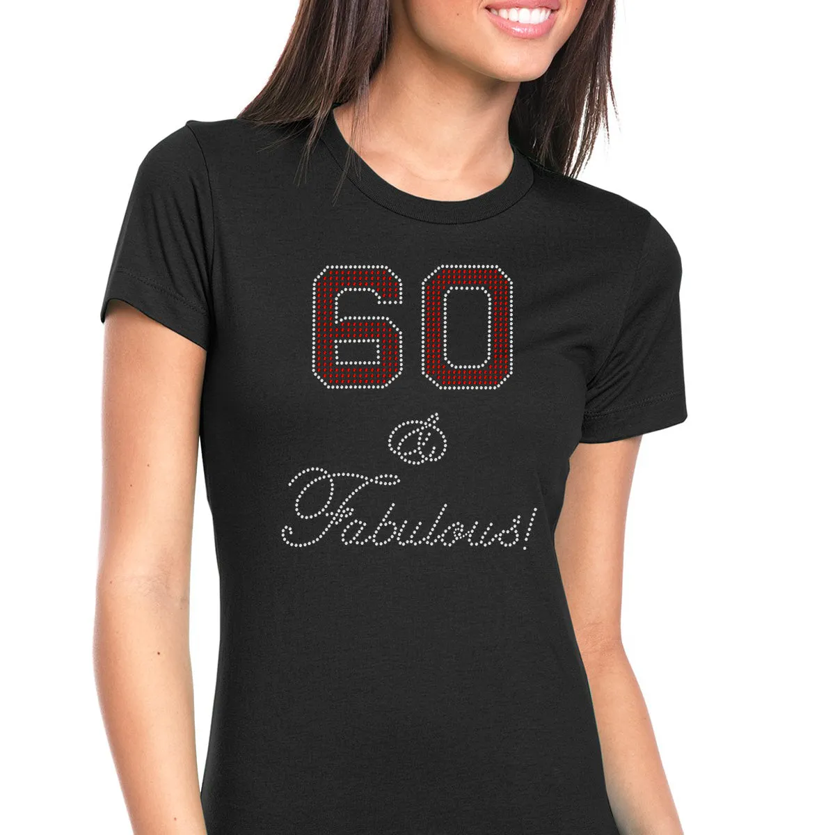 Womens T-Shirt Bling Black Fitted Tee 60 and Fabulous Fun Birthday